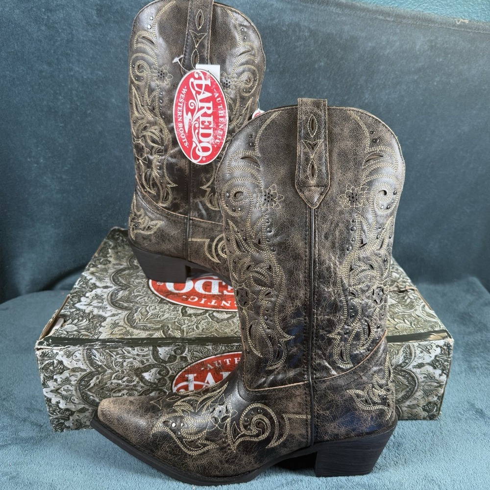 Laredo Women's Western Snip Toe Boots Distressed Brown Size 9.5 W 52050